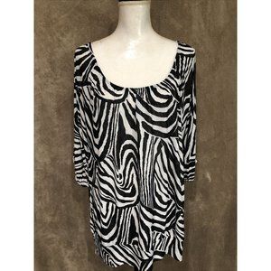 Destiny 1X Zebra Print Black And White 3/4 Sleeve Top Blouse #389